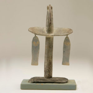 10. Bird with fish in each side on wood plinth, 2002 (9.5" x 6.5")