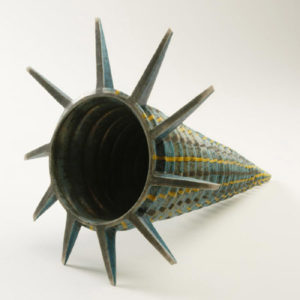 Spiked spiral form, 1988 Raku fired stoneware, 32 cm long