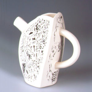 16. 'Ibata, Ryoji & Interpreter Pot', Jug, porcelain, cream coloured with black transfer print, 1991, H.17.5cm