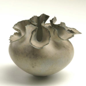 Frilly petal pot 10 cm high Thrown porcelain with six irregular lobes or petals, 1980